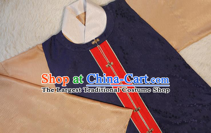 Chinese Traditional Ming Dynasty Princess Navy Brocade Vest Ancient Noble Lady Waistcoat Hanfu Garment