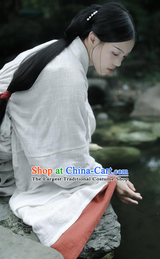 Chinese Traditional Jin Dynasty Imperial Consort White Hanfu Costumes Ancient Palace Woman Curving Front Robe Garment Full Set