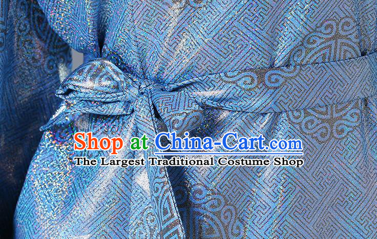 Chinese Traditional Mongolian Blue Dress Ethnic Woman Informal Costume Mongol Minority Garment