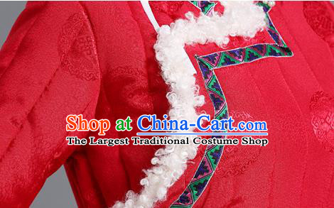 Traditional Chinese Mongol Minority Women Red Mongolian Robe Apparels Ethnic Costume Mongolian Nationality Winter Garment