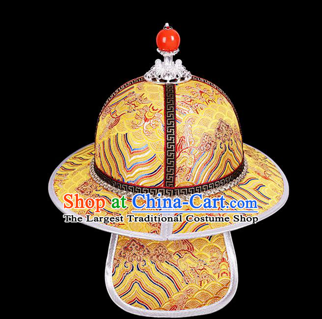 Traditional Chinese Mongol Minority Children Golden Brocade Hat Mongolian Ethnic Dance Performance Headwear for Kids