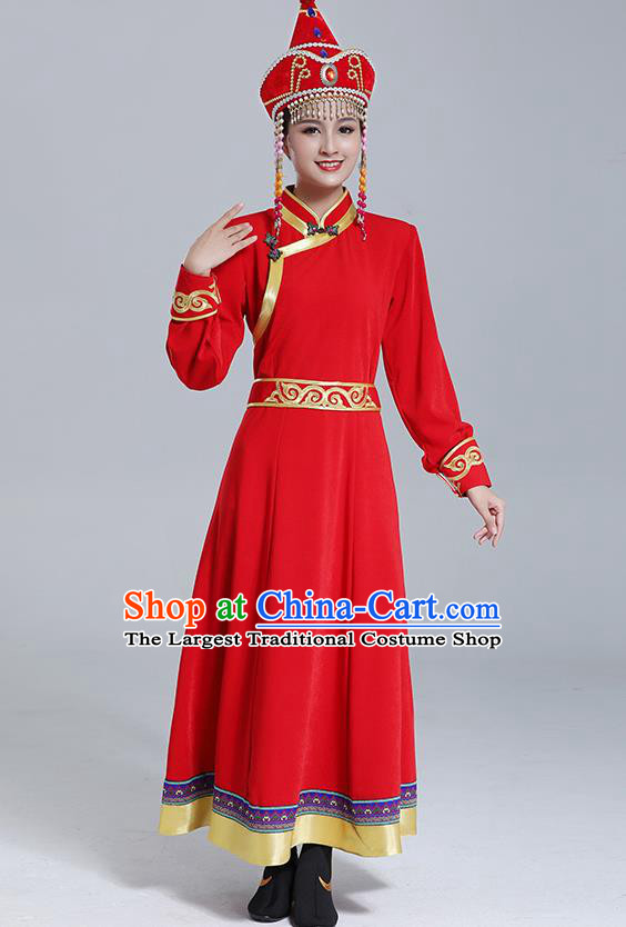Traditional Chinese Mongol Minority Wedding Mongolian Robe Dance Apparels Mongolian Nationality Costume Ethnic Women Red Dress Garment