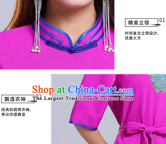 Traditional Chinese Ethnic Women Rosy Informal Dress Mongol Minority Garment Mongolian Nationality Apparels Costume