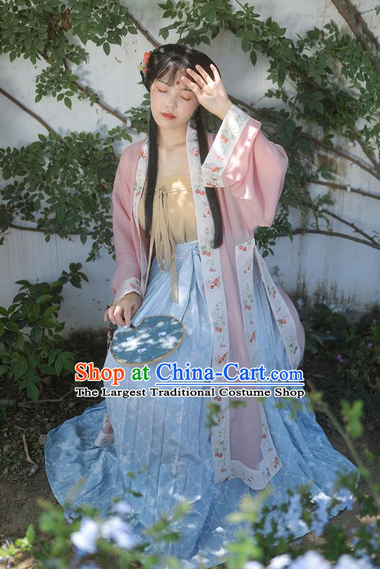 Chinese Ancient Village Girl Garment Song Dynasty Young Lady Dress Traditional BeiZi Top and Skirt Hanfu Costumes Complete Set
