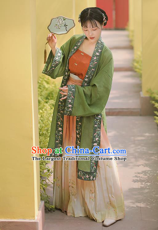 Chinese Ancient Song Dynasty Princess Dress Costumes Traditional Hanfu Court Lady Embroidered Green BeiZi Top and Skirt Full Set