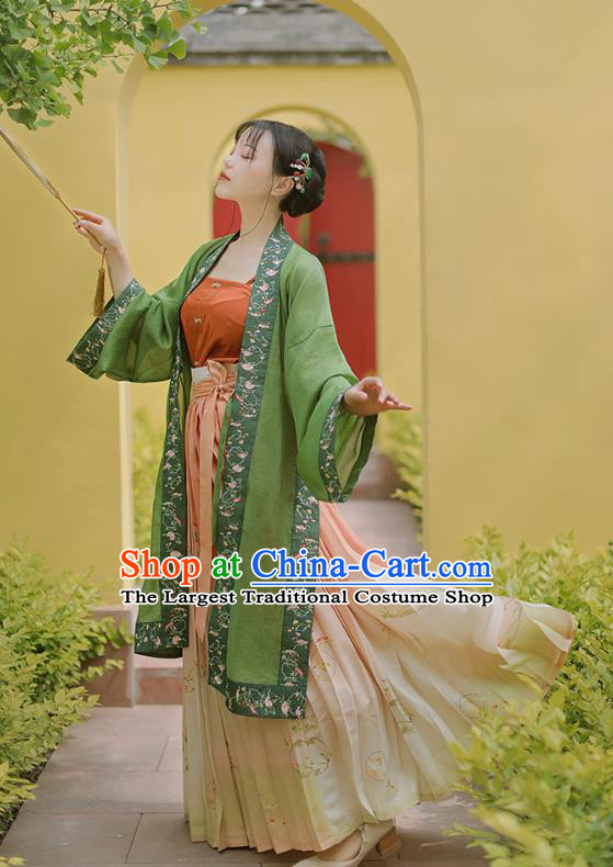 Chinese Ancient Song Dynasty Princess Dress Costumes Traditional Hanfu Court Lady Embroidered Green BeiZi Top and Skirt Full Set