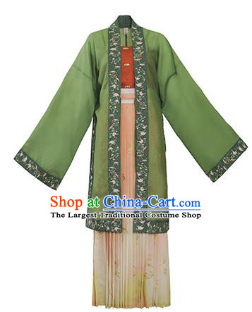 Chinese Ancient Song Dynasty Princess Dress Costumes Traditional Hanfu Court Lady Embroidered Green BeiZi Top and Skirt Full Set