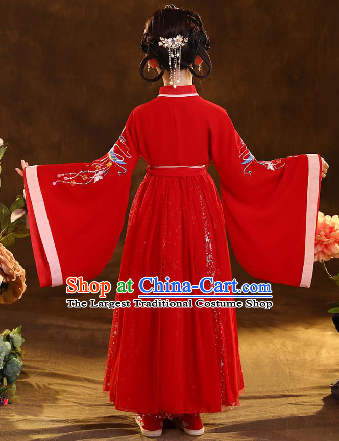 Chinese Traditional Hanfu Red Blouse and Skirt Ancient Jin Dynasty Girl Costumes Apparels for Kids