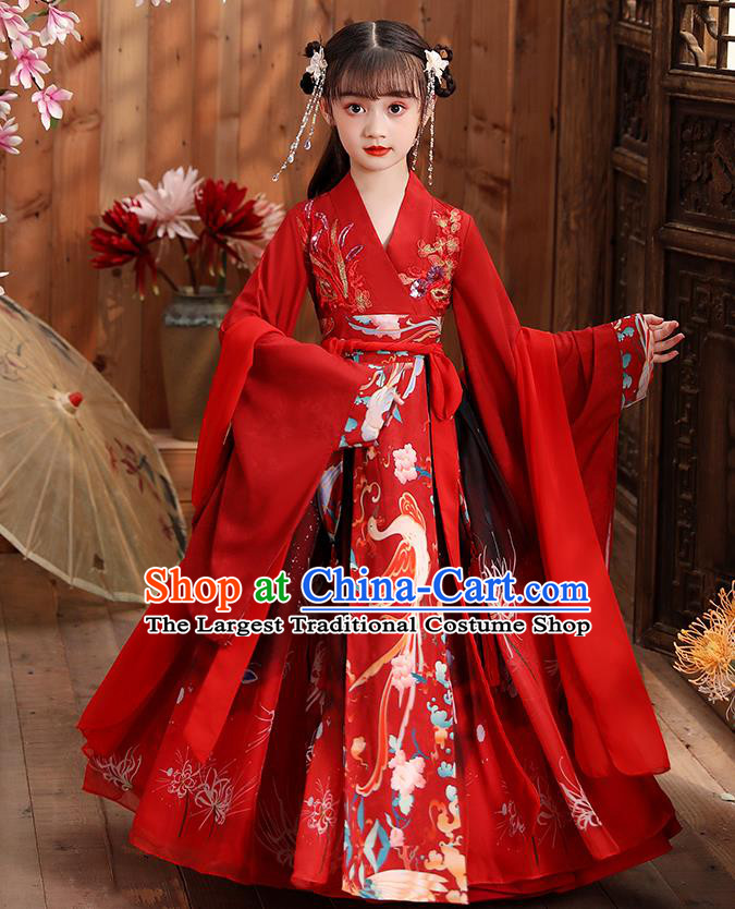 Chinese Traditional Royal Princess Hanfu Red Blouse and Skirt Ancient Han Dynasty Girl Costumes Apparels for Kids