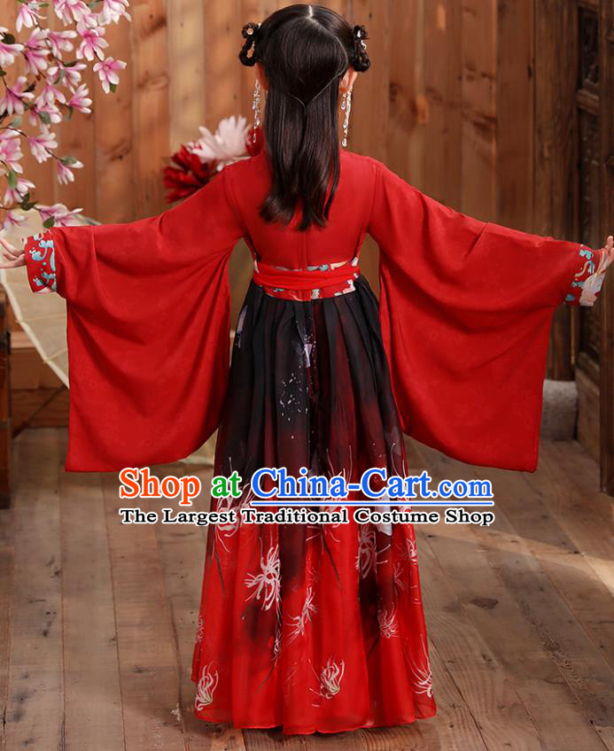 Chinese Traditional Royal Princess Hanfu Red Blouse and Skirt Ancient Han Dynasty Girl Costumes Apparels for Kids