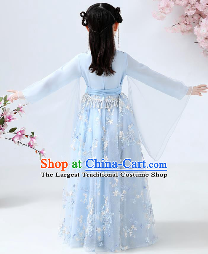 Chinese Traditional Royal Princess Blue Hanfu Dress Ancient Han Dynasty Girl Costumes Cloak Blouse and Skirt Apparels for Kids