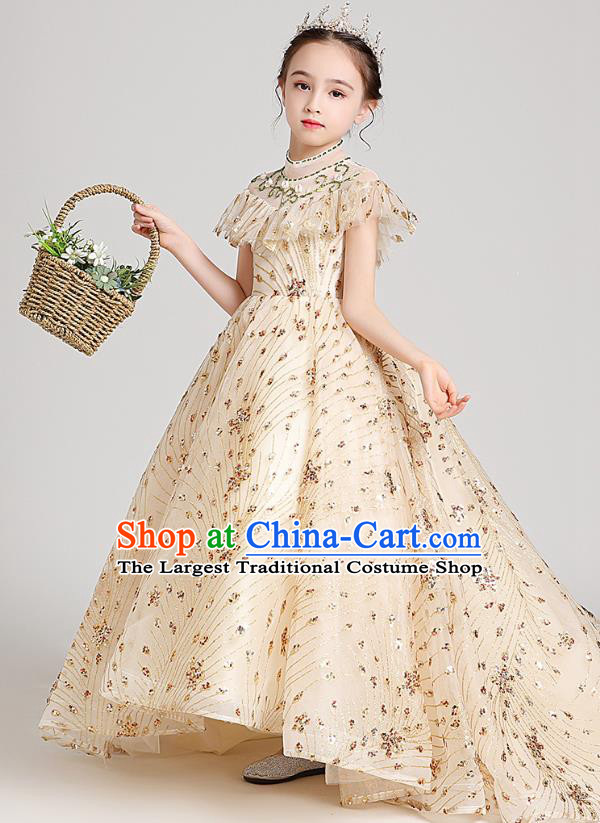 Top Grade Girls Stage Show Apricot Dress Children Birthday Costume Baby Princess Compere Trailing Full Dress