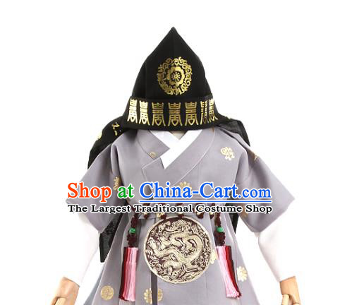 Asian Korea Traditional Embroidered Grey Shirt and Pants Children Birthday Fashion Korean Apparels Boys Hanbok Costumes for Kids