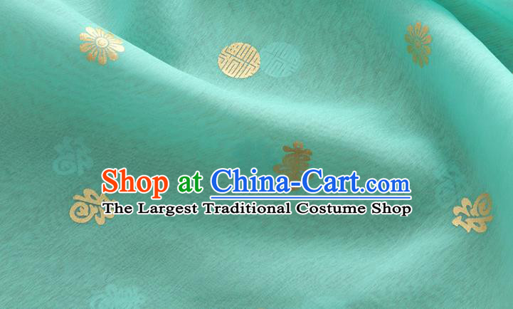 Asian Korea Traditional Longevity Chrysanthemum Pattern Green Silk Fabric Korean Fashion Material