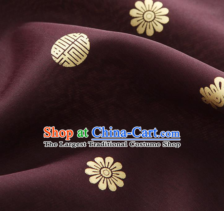 Asian Korea Traditional Longevity Chrysanthemum Pattern Purplish Red Silk Fabric Korean Fashion Hanbok Material