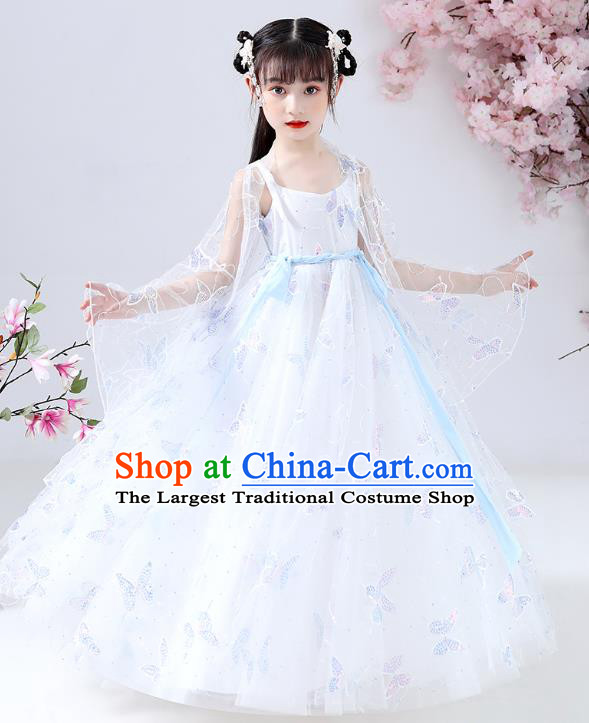 Chinese Traditional Tang Suit White Hanfu Dress Ancient Girl Costumes Stage Show Apparels for Kids