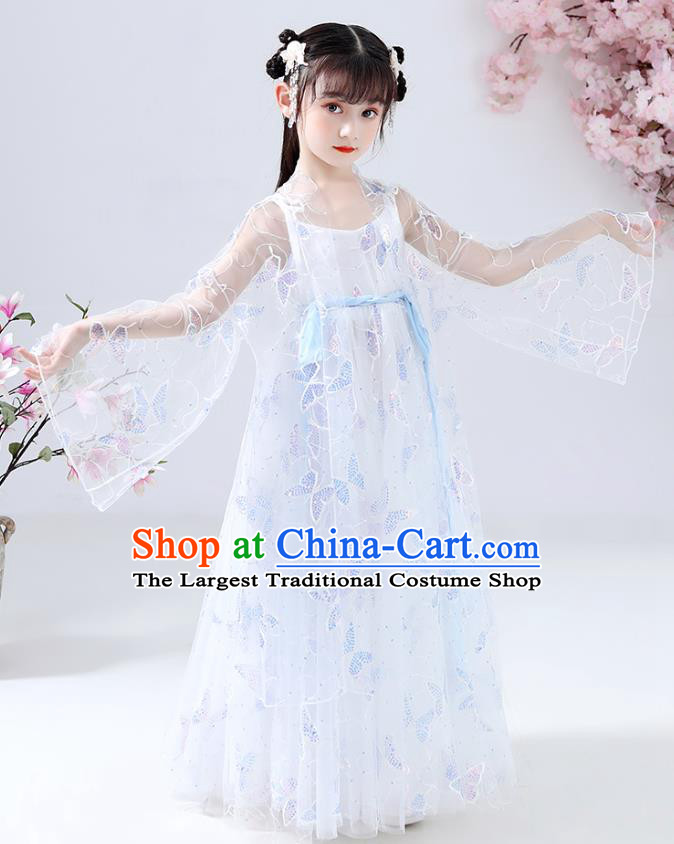 Chinese Traditional Tang Suit White Hanfu Dress Ancient Girl Costumes Stage Show Apparels for Kids