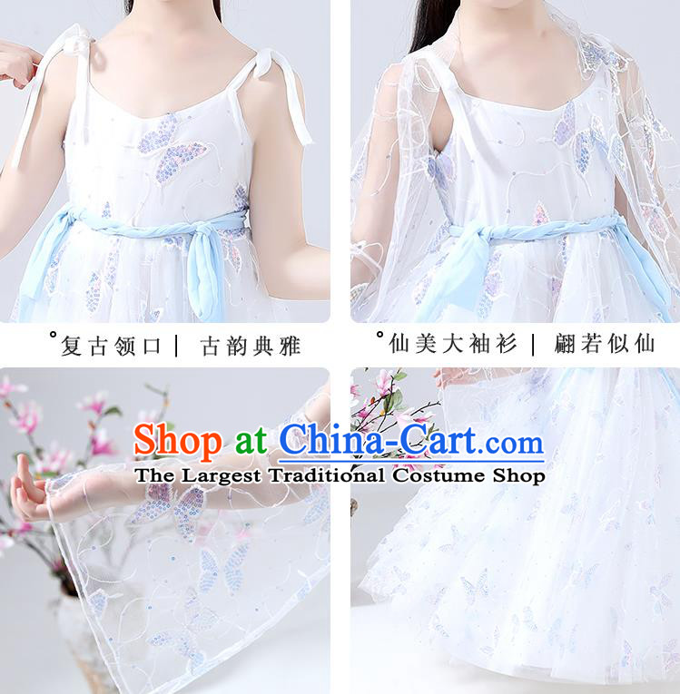 Chinese Traditional Tang Suit White Hanfu Dress Ancient Girl Costumes Stage Show Apparels for Kids