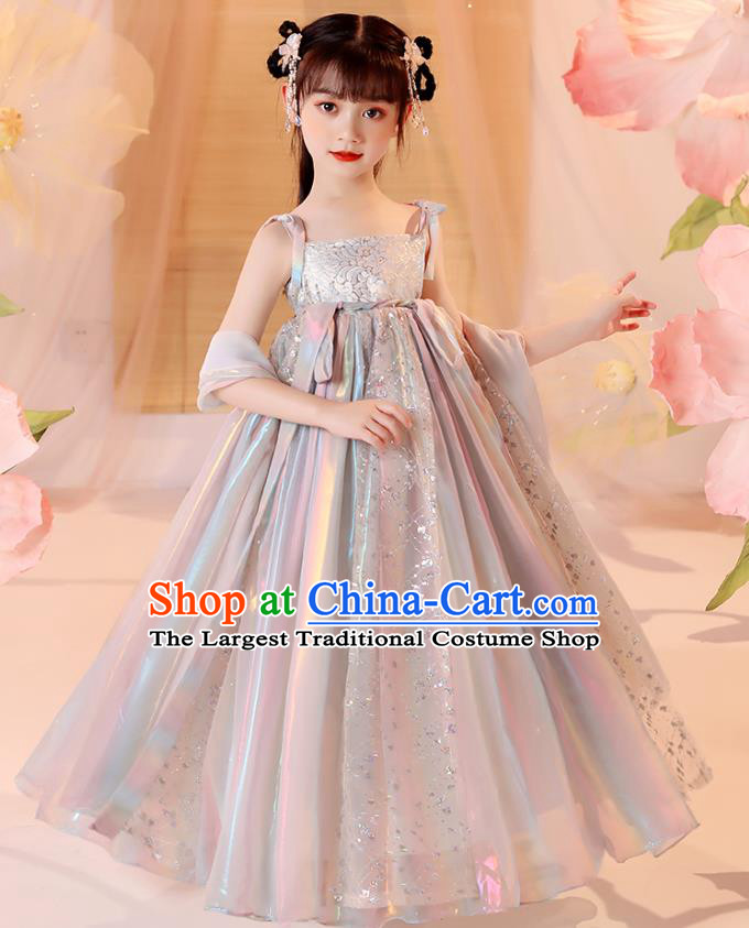 Chinese Traditional Laser Hanfu Dress Ancient Girl Costumes Stage Show Apparels for Kids