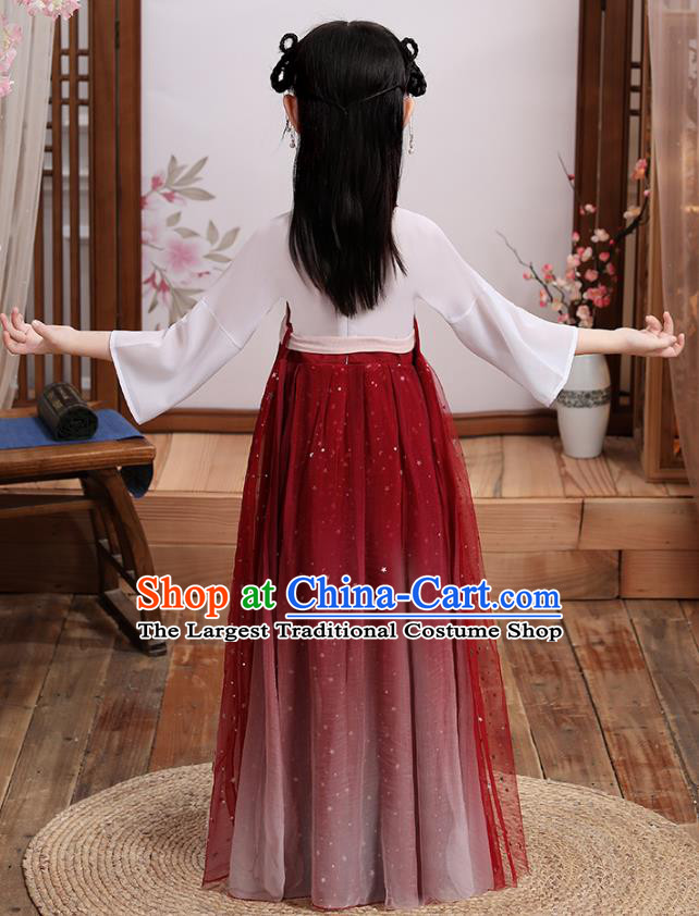 Chinese Traditional Tang Dynasty Hanfu Dress Ancient Girl Costumes Stage Show Apparels Blouse and Red Skirt for Kids