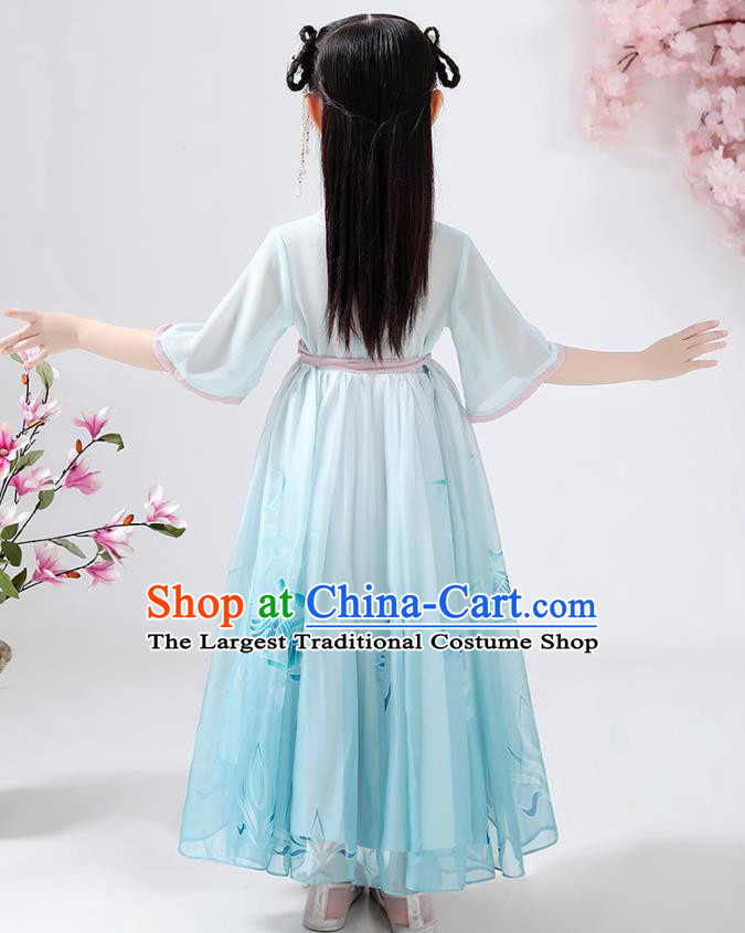 Chinese Traditional Song Dynasty Hanfu Dress Ancient Girl Costumes Stage Show Apparels Blue Cloak Blouse and Skirt for Kids