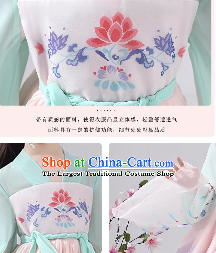 Chinese Traditional Printing Chiffon Hanfu Dress Apparels Ancient Princess Costumes Stage Show Girl Cape Blouse and Skirt for Kids