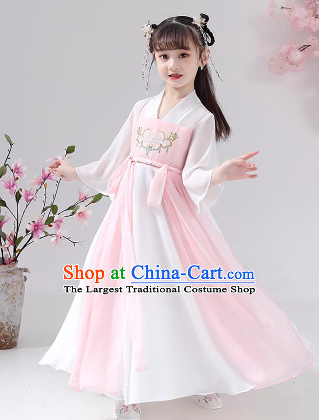 Chinese Traditional Girl Princess Hanfu Dress Apparels Ancient Costumes Stage Show Pink Cape Blouse and Skirt for Kids