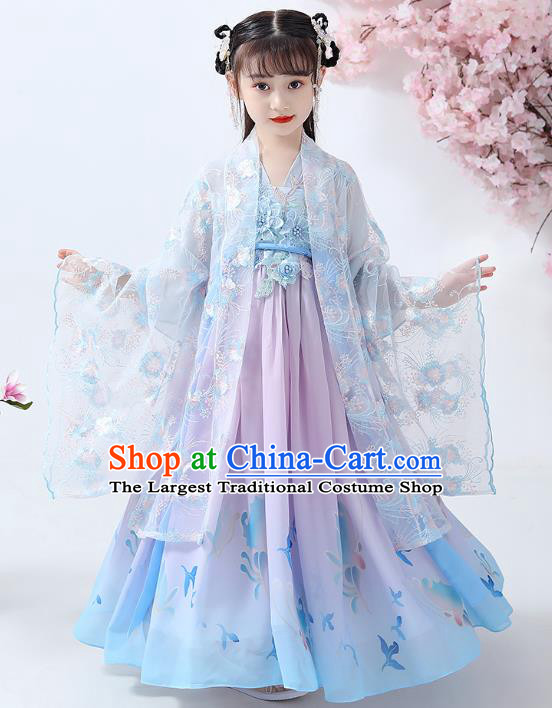 Chinese Traditional Hanfu Dress Ancient Princess Costumes Stage Show Girl Apparels Cape Blouse and Pink Skirt for Kids