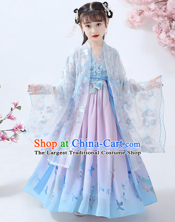 Chinese Traditional Hanfu Dress Ancient Princess Costumes Stage Show Girl Apparels Cape Blouse and Pink Skirt for Kids