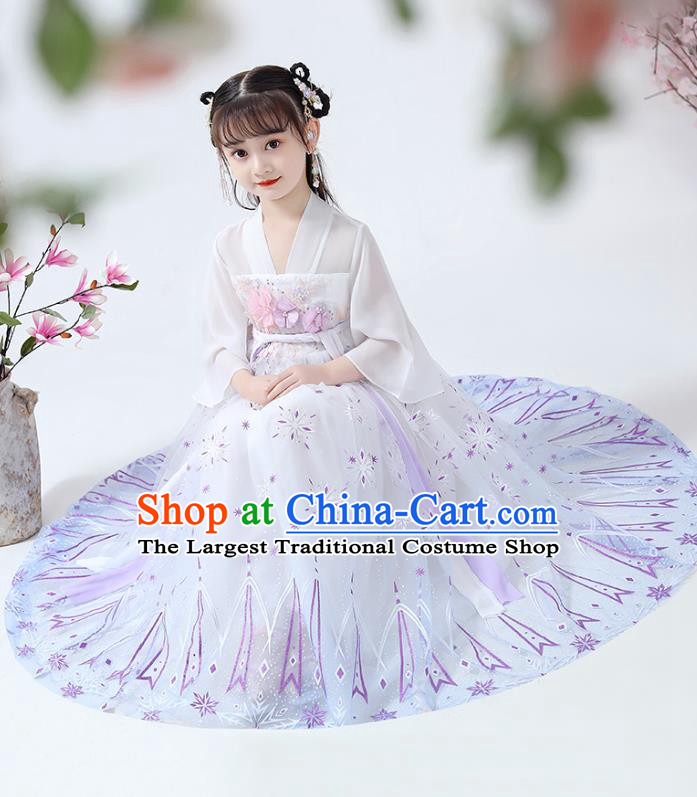 Chinese Traditional White Hanfu Dress Ancient Princess Costumes Stage Show Girl Cape Blouse and Skirt Apparels for Kids