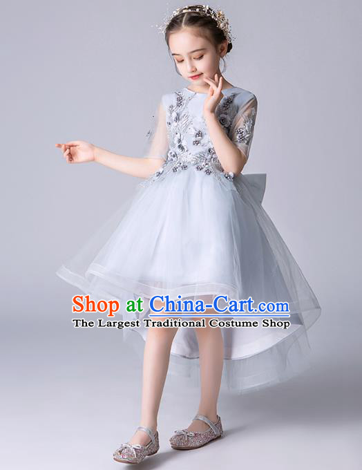 Professional Stage Show Girls Catwalks Blue Short Dress Children Birthday Costume Top Grade Compere Bubble Full Dress