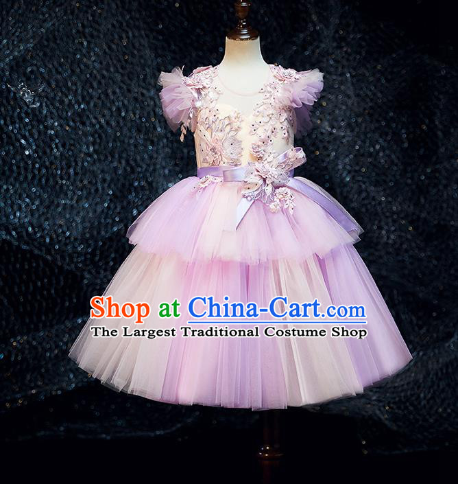 Professional Stage Show Girls Catwalks Rainbow Dress Children Birthday Costume Top Grade Compere Short Bubble Full Dress