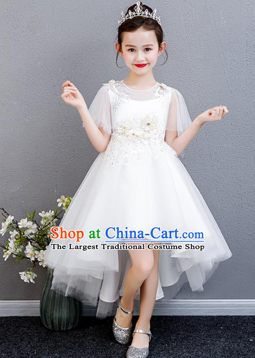 Top Grade Children Birthday Costume Compere Bubble Full Dress Professional Stage Show Girls Catwalks White Veil Dress