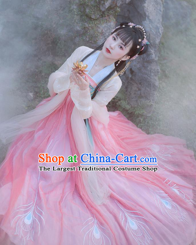 Chinese Ancient Peri Costumes Traditional Hanfu Dress Tang Dynasty Princess Garment