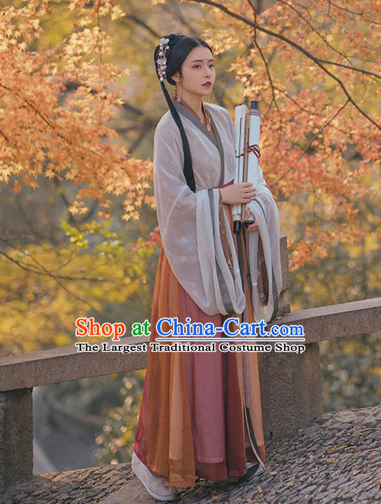 Chinese Ancient Swordswoman Costumes Traditional Hanfu Dress Jin Dynasty Court Lady Apparels Complete Set