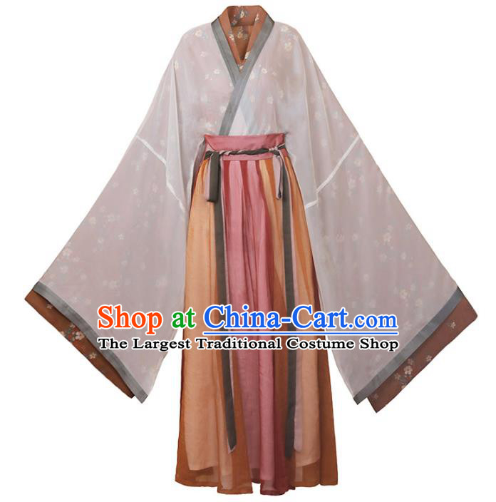 Chinese Ancient Swordswoman Costumes Traditional Hanfu Dress Jin Dynasty Court Lady Apparels Complete Set