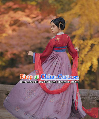 Chinese Ancient Court Woman Costumes Traditional Hanfu Tang Dynasty Princess Red Blouse and Dress Apparels