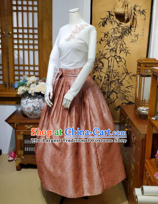 Korean Traditional Dance Blouse and Orange Bust Skirt Asian Korea National Fashion Costumes Women Hanbok Apparels