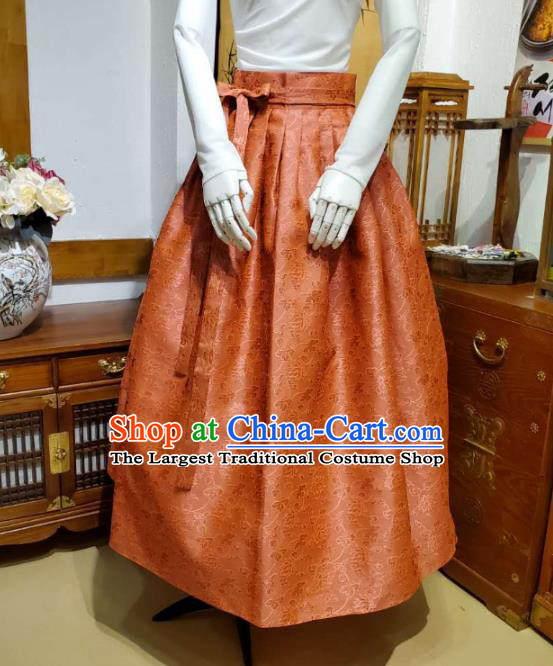 Korean Traditional Dance Blouse and Orange Satin Bust Skirt Asian Korea National Fashion Costumes Women Hanbok Apparels