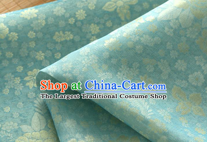 Asian Korea Classical Peony Flowers Pattern Green Silk Fabric Korean Fashion Drapery Traditional Hanbok Material