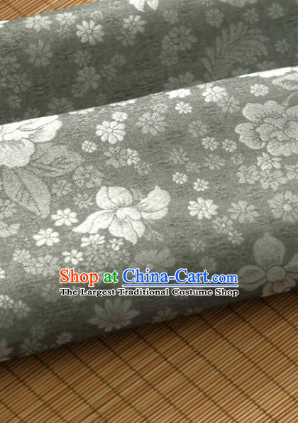 Asian Korea Classical Peony Flowers Pattern Deep Grey Silk Fabric Korean Fashion Drapery Traditional Hanbok Material
