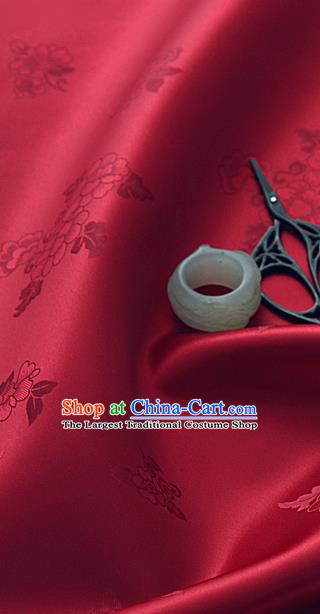 Traditional Korean Classical Roses Pattern Wine Red Satin Drapery Hanbok Material Asian Korea Fashion Silk Fabric