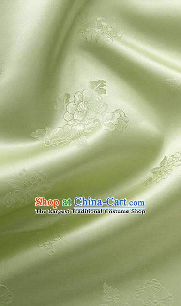 Traditional Korean Classical Roses Pattern Greenyellow Satin Drapery Hanbok Material Asian Korea Fashion Silk Fabric