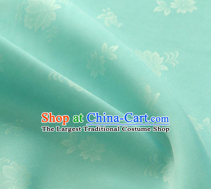 Asian Korea Classical Campsis Grandiflora Pattern Green Silk Fabric Korean Fashion Drapery Traditional Hanbok Material