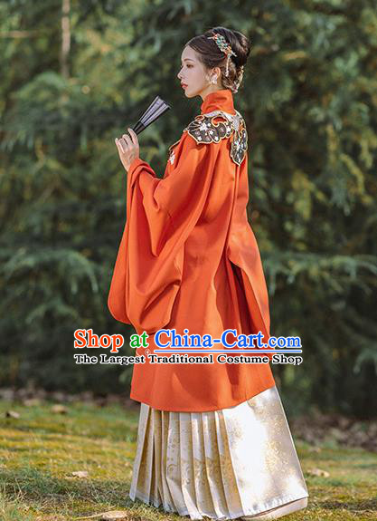 Chinese Ancient Ming Dynasty Imperial Concubine Costumes Traditional Court Women Hanfu Apparels Red Gown and Skirt Shoulder Tippet Full Set