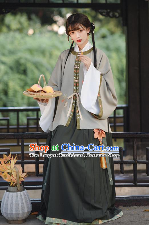 Chinese Ming Dynasty Costumes Traditional Ancient Young Lady Hanfu Apparels Top Blouse and Skirt Complete Set