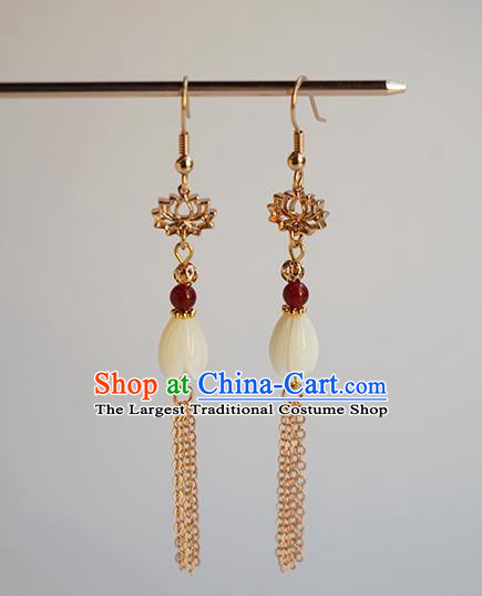 Handmade Chinese Classical Golden Tassel Ear Accessories Ancient Women Hanfu Yulan Magnolia Earrings