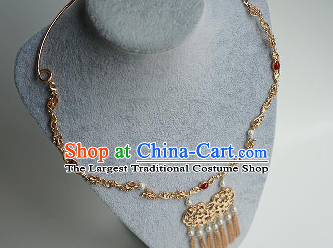 Chinese Handmade Hanfu Ming Dynasty Necklace Classical Jewelry Accessories Ancient Princess Golden Tassel Necklet for Women