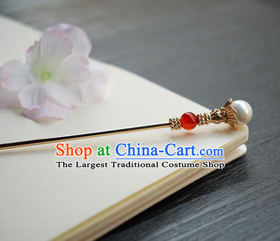 Chinese Classical Cheongsam Golden Hair Clip Hair Accessories Handmade Ancient Princess Red Bead Hairpin for Women