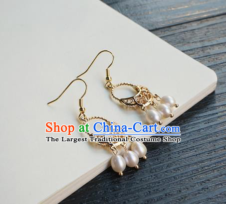 Handmade Chinese Ear Accessories Ancient Women Hanfu Eardrop Classical Cheongsam Pearls Tassel Earrings